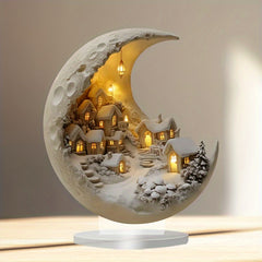 Home Decoration 2D Acrylic Ornament Light Moon Snow House