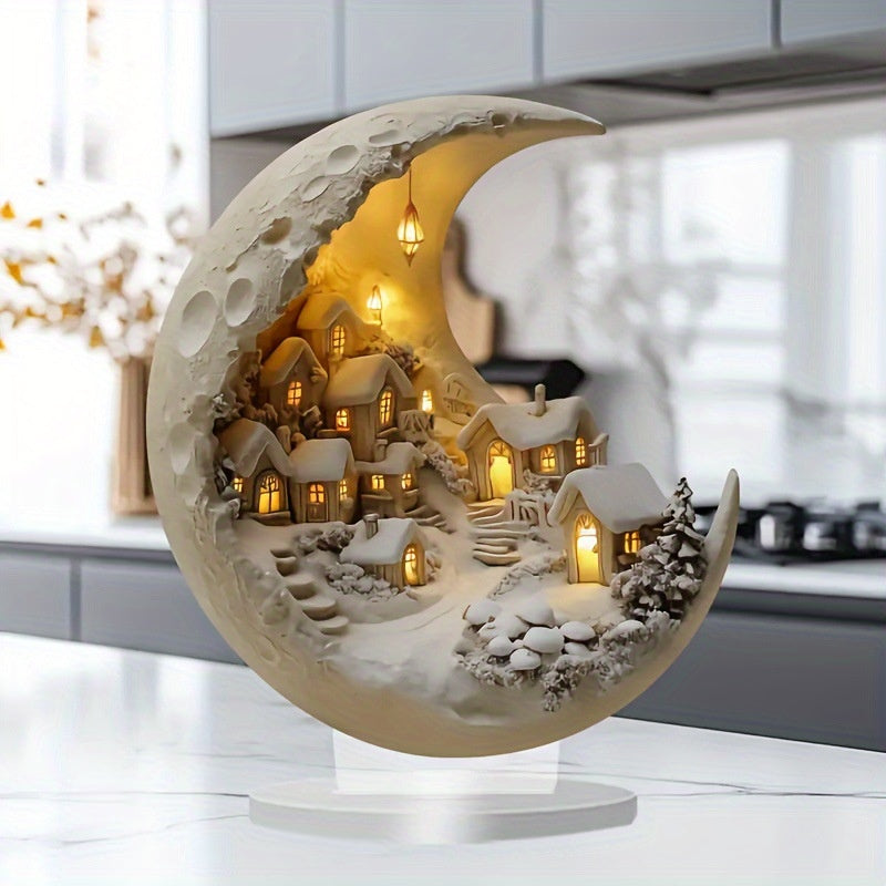 Home Decoration 2D Acrylic Ornament Light Moon Snow House