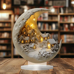 Home Decoration 2D Acrylic Ornament Light Moon Snow House